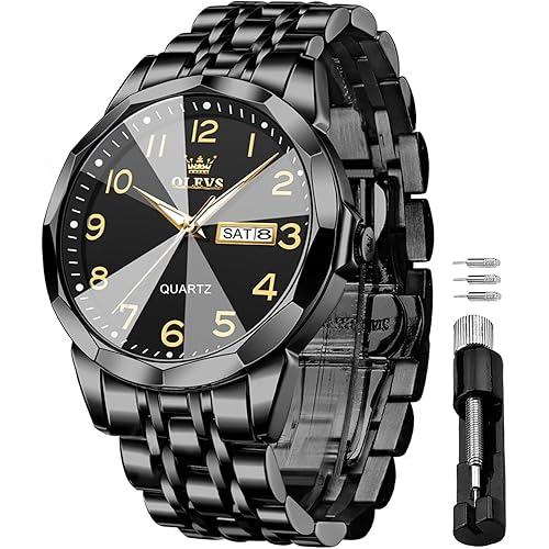 OLEVS Watch for Men Luxury Dress Analog Quartz Stainless Steel Waterproof Luminous Date Diamond Business Two Tone Casual Wrist Watch