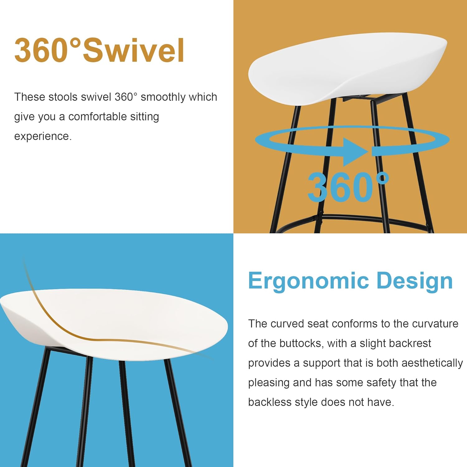 Andeworld Swivel Barstools Set of 4,Modern 24" Counter Height Bar Chairs Plastic Seat Metal Bar Stools for Kitchen Island Breakfast Bar,White