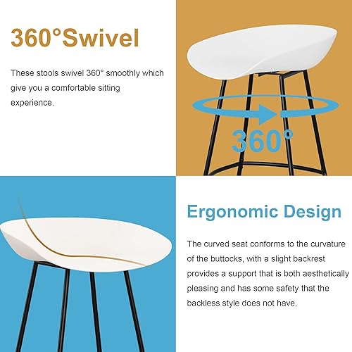 Miniatura 3 de Andeworld Juego de 4 taburetes giratorios modernos de 26 pulgadas de altura de mostrador, taburetes de bar de metal para cocina, isla de desayuno,