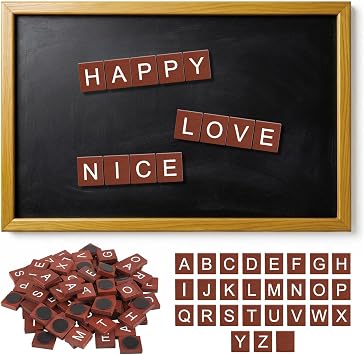 100 Pcs Maroon Wood Magnetic Letter Tiles Alphabet Letters Tile Magnet DIY Wooden Gift Decor Alphabet Coasters and Crossword Game for Fridge Refrigerator Wall Game Replacement Pieces