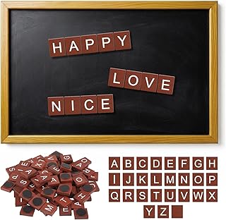 100 Pcs Maroon Wood Magnetic Letter Tiles Alphabet Letters Tile Magnet DIY Wooden Gift Decor Alphabet Coasters and Crossword Game for Fridge Refrigerator Wall Game Replacement Pieces