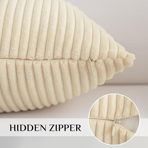 Miniatura 3 de Softalker Juego de 4 fundas de almohada decorativas de 18 x 18 pulgadas, de pana suave, a rayas sólidas, decoración moderna, fundas decorativas para