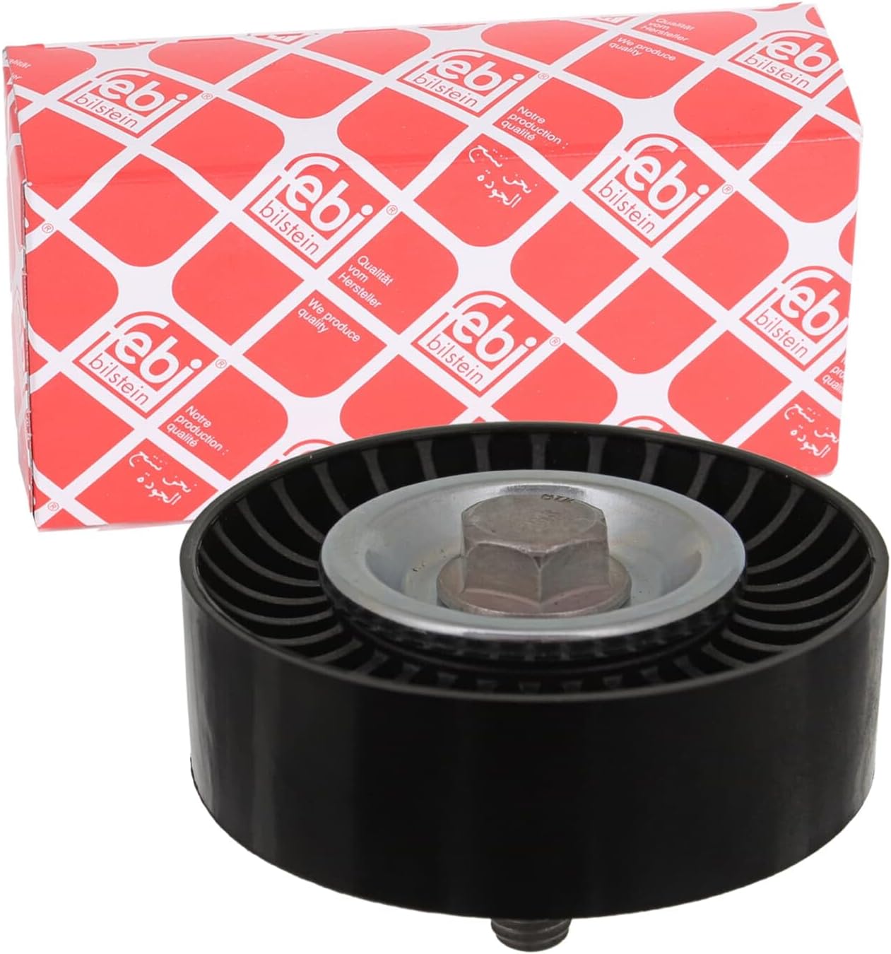 febi bilstein 43685 Idler Pulley with additional parts, for auxiliary belt, pack of one