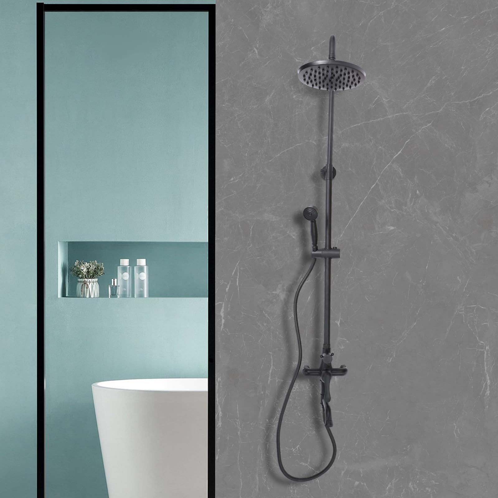 Sistema doccia nero, set completo, regolabile in altezza 80-118 cm