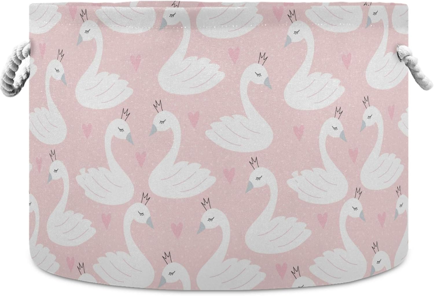 visesunny Collapsible Large Capacity Basket Cute Swan Heart Clothes Toy Storage Hamper with Durable Cotton Handles Home Organizer Solution for Bathroom, Bedroom, Nursery, Laundry,Closet
