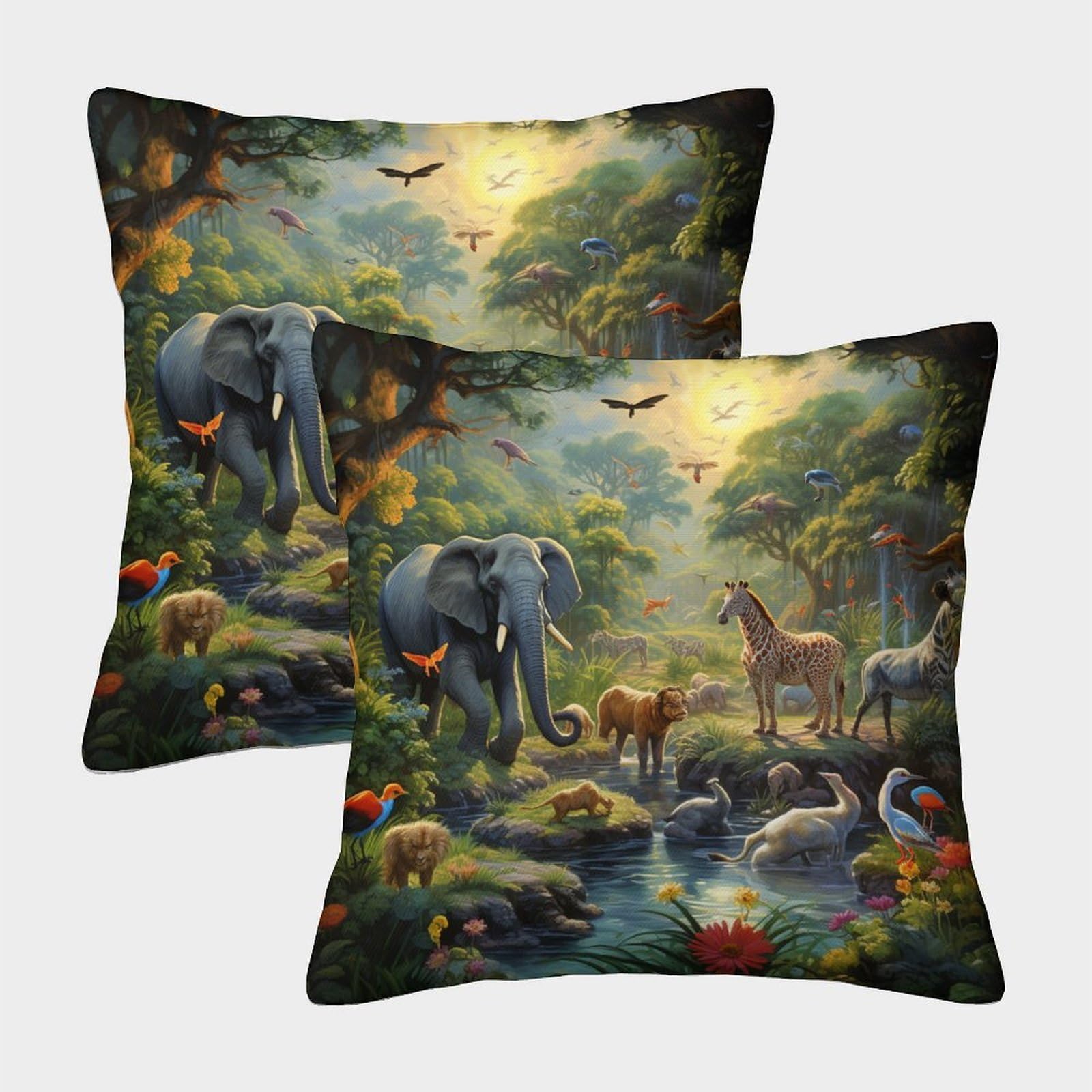 Jlzbxcuer Style Jungle Animals Printed Cushion Covers Decorative Square Throw Pillow Covers Pack Of 2 For Couch Sofa 45X45cm