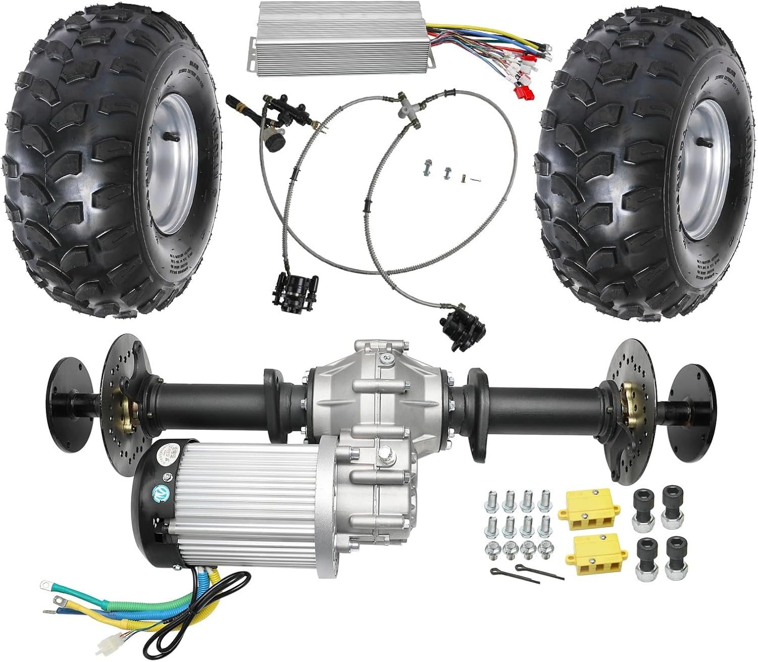 19x7-8 8 Inch Go Kart Wheel 32" Rear Differential Axle Kit, 60V 2500W Brushless Differential Motor Gearbox, Controller, Brake Caliper for ATV UTV Drift Trike Quad Buggy Dune Moped 4 Wheeler Tricycle
