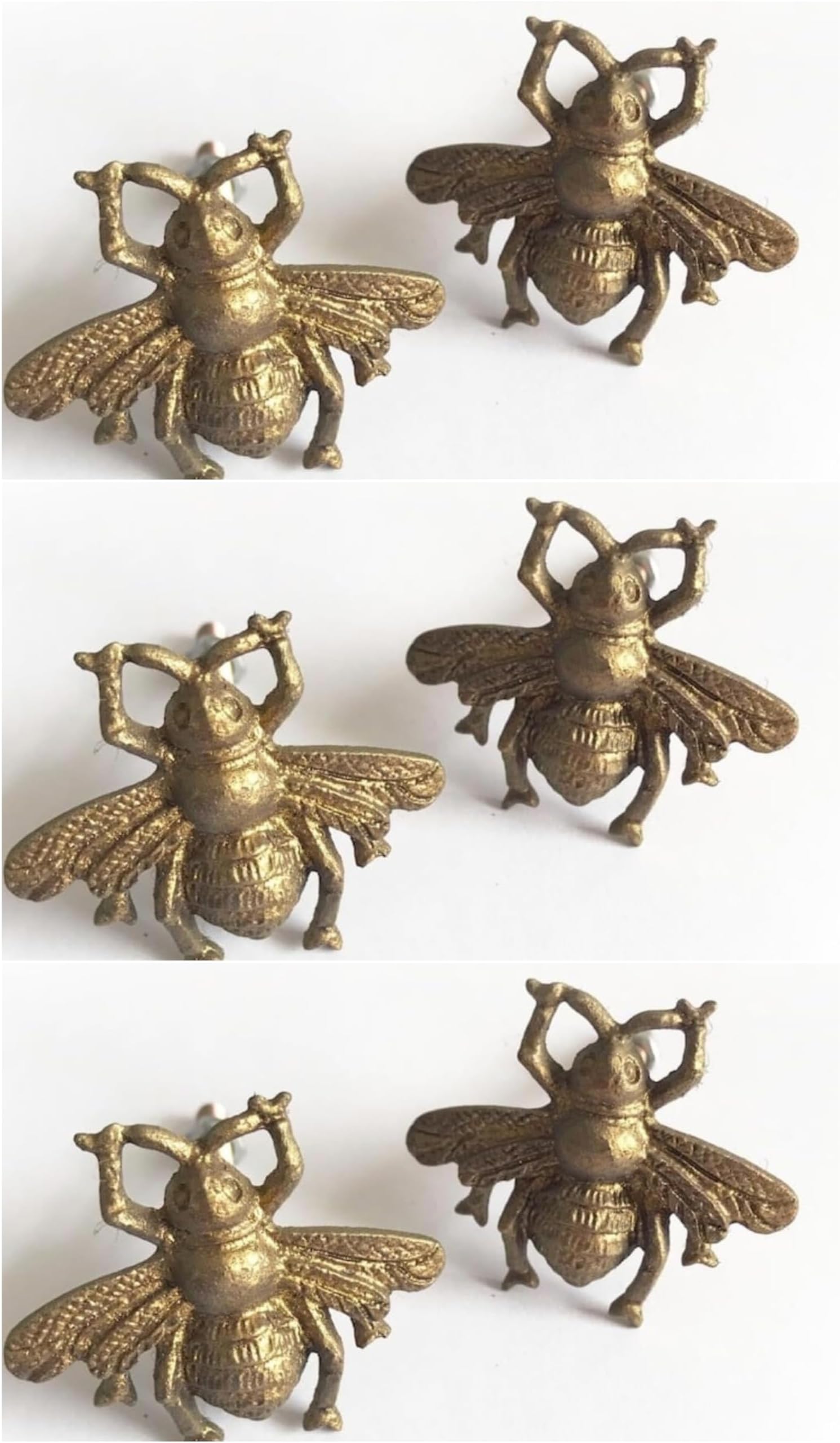 6 Peices Vintage Brass Antique Bumble Bee Drawer Pulls, Door Cupboard Drawer Decorative Cabinet Knobs, Antique Gold Metal, Garden Theme Home Decor.