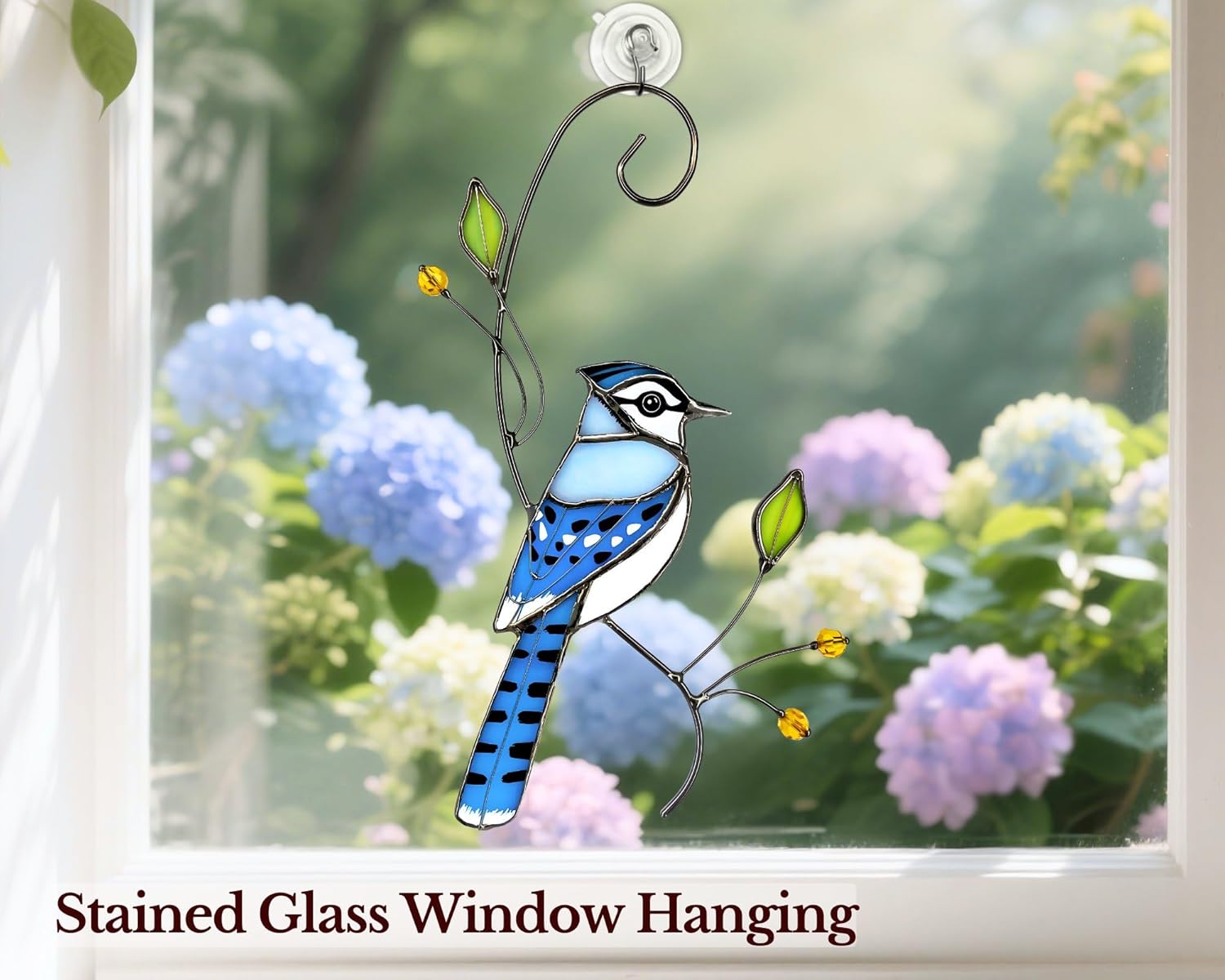 Blue Jay Stained Glass Bird Suncatcher for Mom, Grandma, Women - Real Glass Window Hanging Ornament - Handmade Bird Lover Home Decor (Gifts Ready Packaging) - Image 2