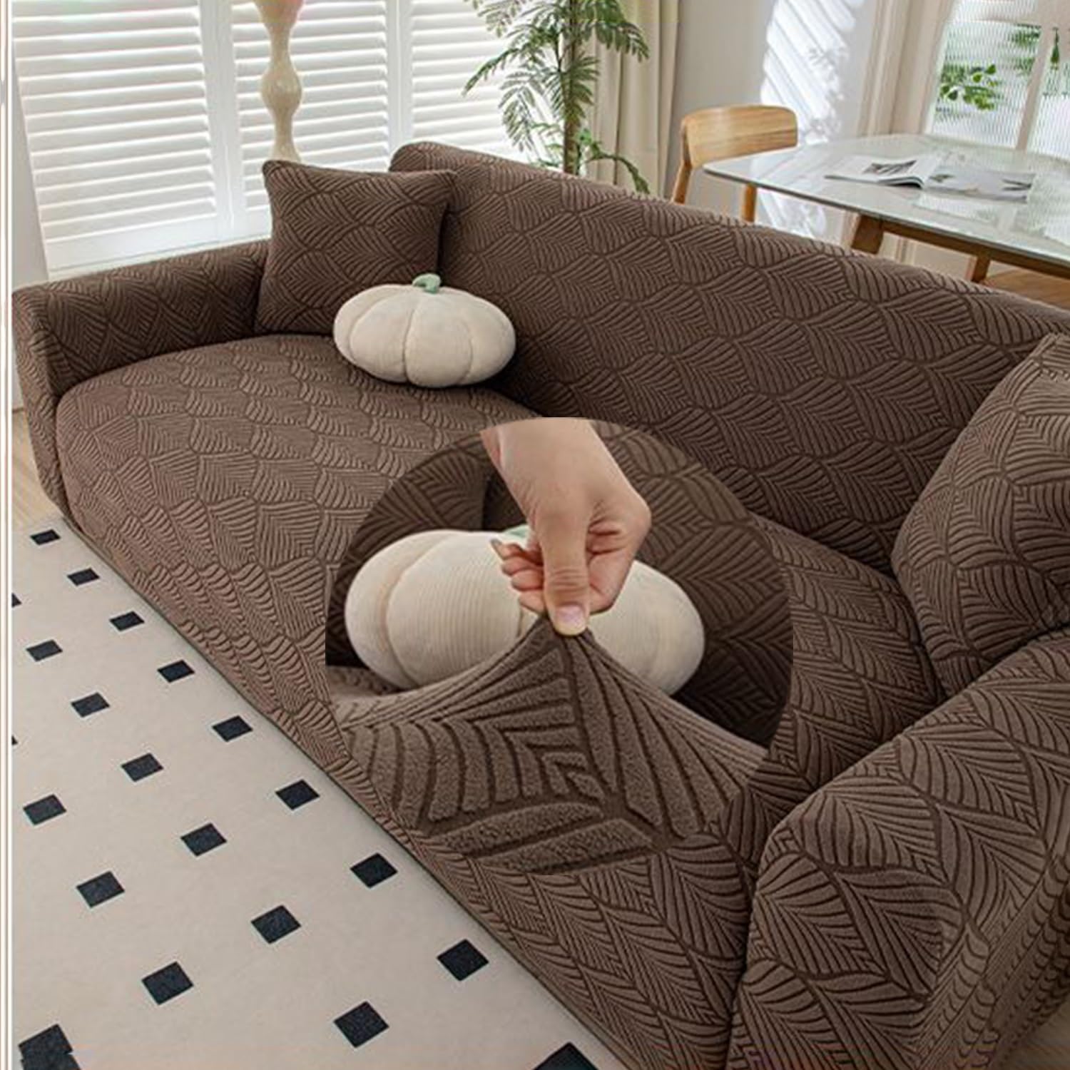 Funda de sofá de 4 plazas elástica y lavable de 235-300 cm en color F