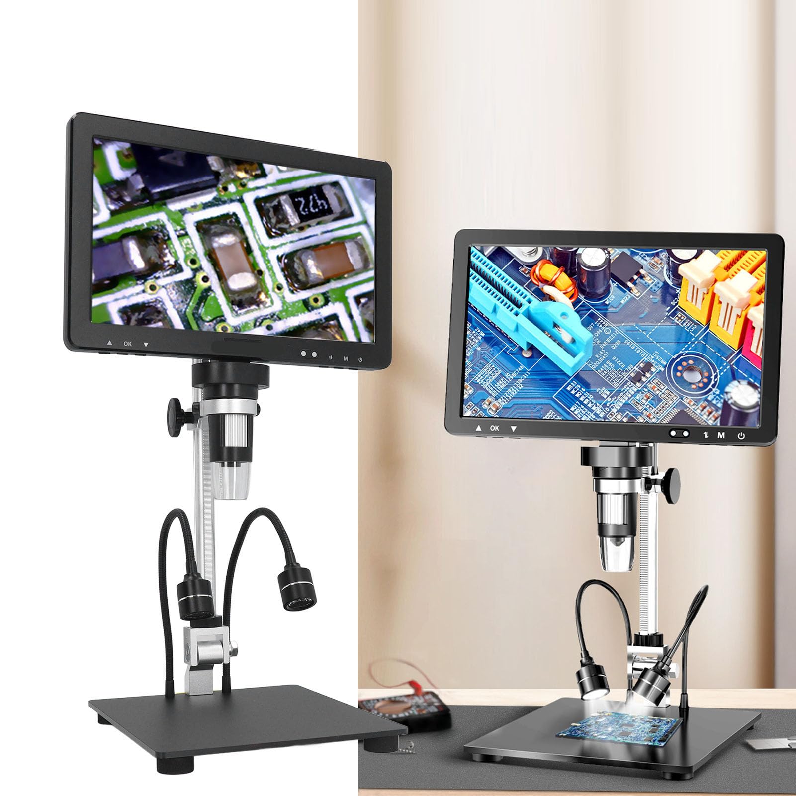 Microscopio Digital, Microscopio electrónico con Pantalla HD 1080P de 10,1 Pulgadas y Aumento 50-1500X Microscopio de Micro Soldadura con Interfaz Multimedia Kit de microscopio