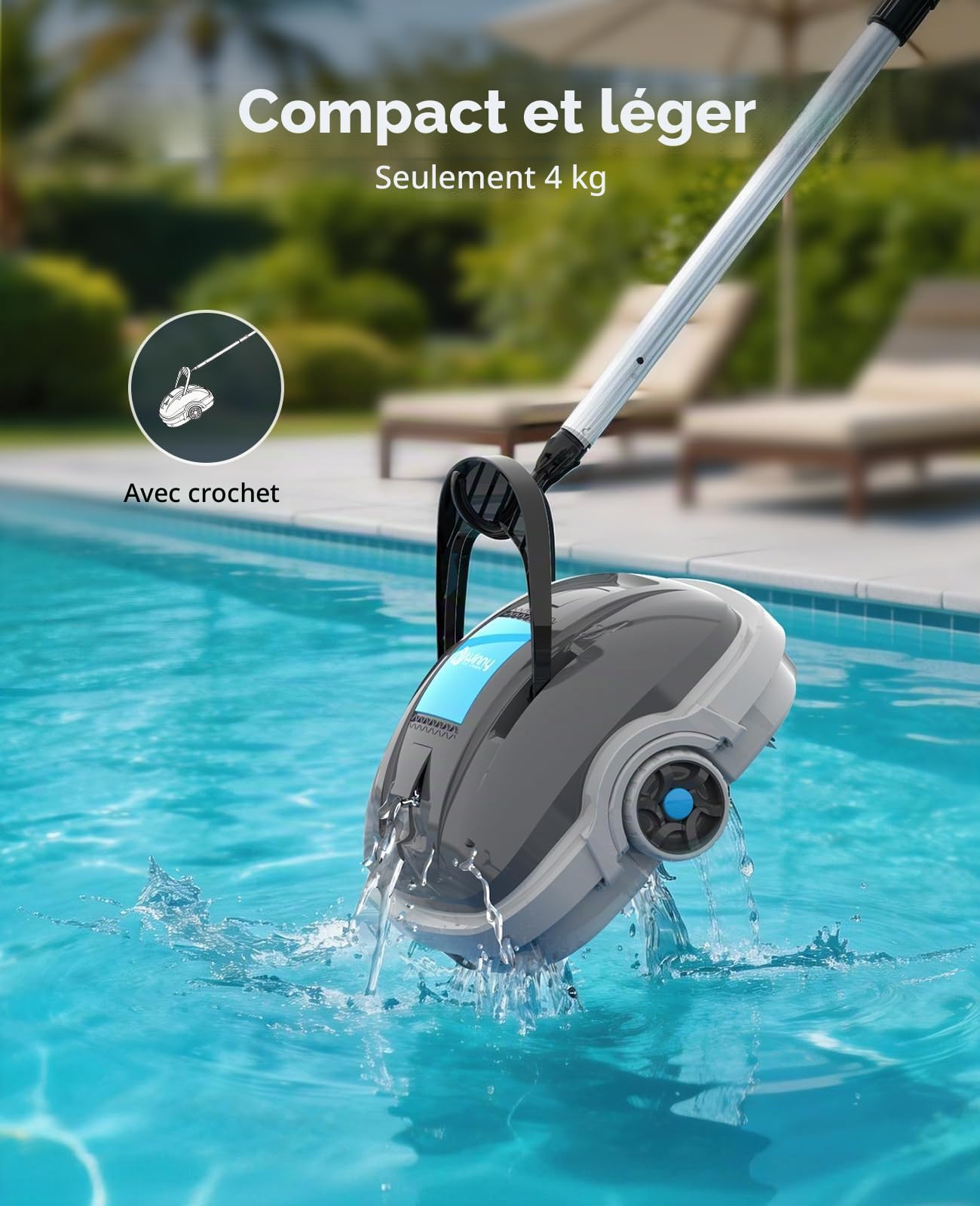 WINNY POOL CLEANER WY1102MAX Robot Piscine sans Fil,100 Min,Stationnement Automatique,Aspirateur Robot Piscine,Filtration 180 µm Aspiration Puissante Robot,pour Piscines Hors Sol 80m²-Gris foncé