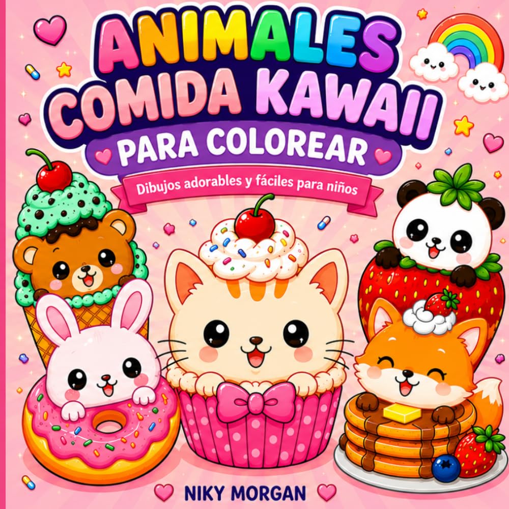 Animales Comida Kawaii para Colorear: Dibujos adorables y fáciles para niños (Cozy Coloring Adventures)