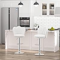 Vista 2 de VECELO Bar Stools Set of 2, Adjustable Barstools with Back, Velvet Armless Counter Height Stool Kitchen Island Stool Swivel Bar Stools, White Blanco