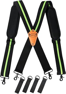 MELOTOUGH Tool Belt Suspenders Tool belt Harness for Heavy Duty Work belt with Movable shoulder Pads, Quick lobster clasp (Green Strip)