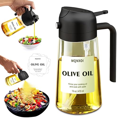 2 in 1 Glass Oil Sprayer & Dispenser,16oz/470ml Olive Cooking,