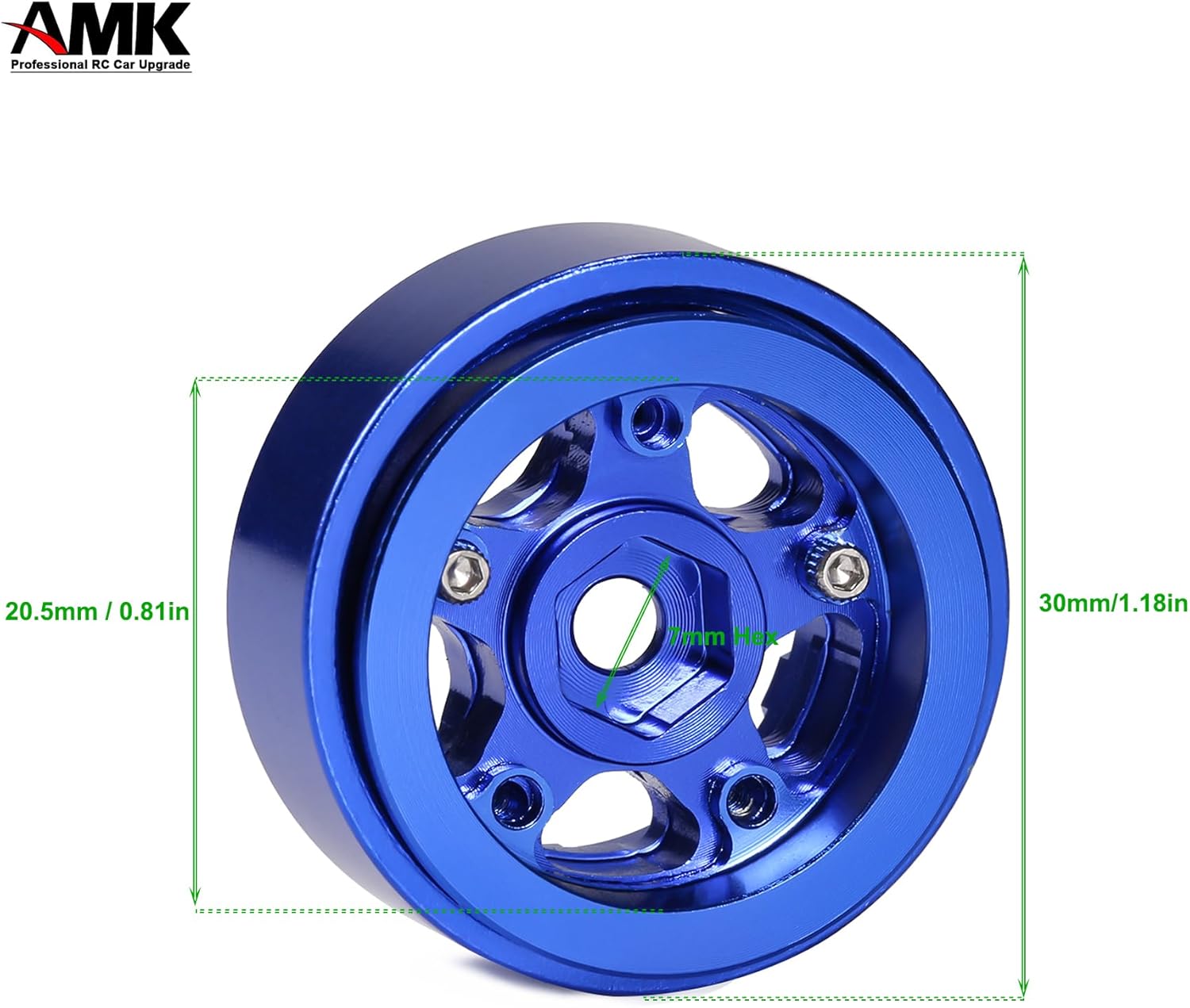 AMK Aluminum 1.0 Beadlock Wheels Rims 7mm Hex Hub 30 * 14.5mm with Negative Offset for 1/24 RC Crawler Axial SCX24 AX24 FCX24 1/18 Truck TRX4M Upgrades 4Pcs (Blue)