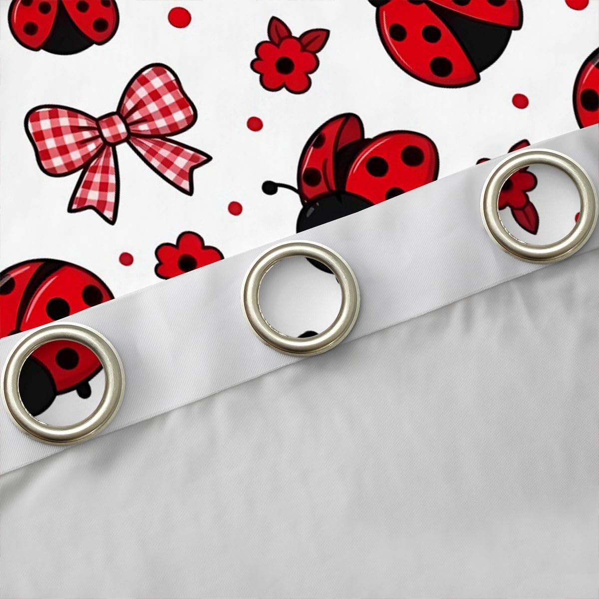 Castle Fairy Cute Ladybug Bedroom Curtains Bows Polka Dots Bookshelf Window Drapes for Kids Rustic Farmhouse Blackout Drapes Window Treatments Grommet Top 52Wx84L Inch 2 Panel Set,Red