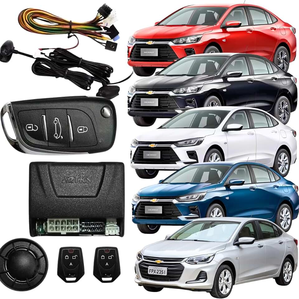 Alarme Completo Antifurto Automotivo Linha Gm Com Trava Bloqueador de Partida 2 Controles + Chave Canivete Com Lâmina FKS (Onix plus)