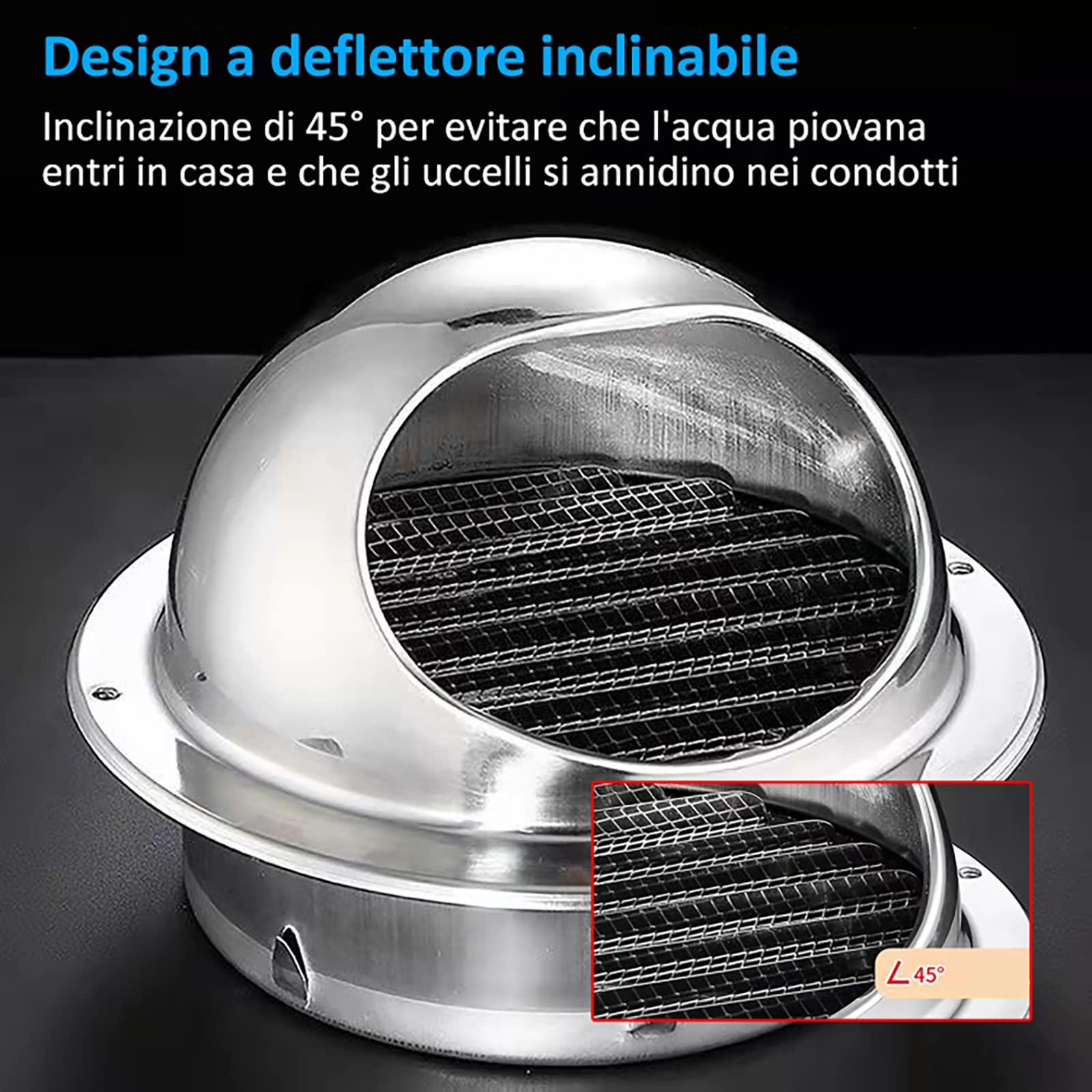 Ø50-300mm,Griglia di ventilazione inox in acciaio,Griglia Areazione per l'aria,con Rete,Resistente intemperie,per Cucina Bagno Ufficio Garage Pareti Ventilazione e scarico (300mm/11.81in)