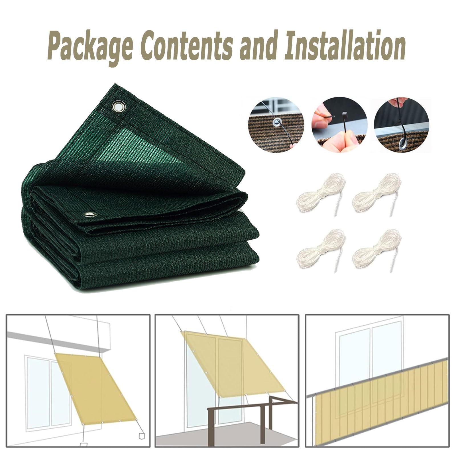 Pantalla Privacidad Balcon 90 x 900 cm Protección de Privacidad Balcón Pantalla Malla Sombreo con Cuerda y Bridas para Balcón Jardín, Verde Oscuro