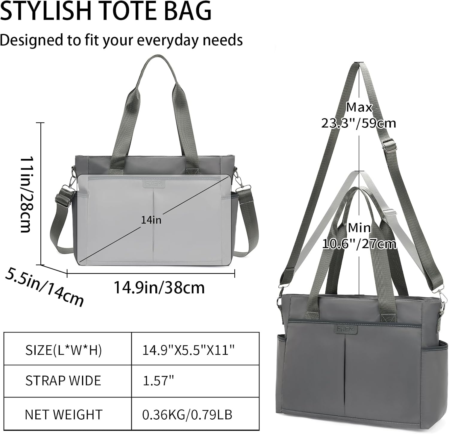 AMXNX Tote Bag for Women with Zipper Travel Large Crossbody Shoulder Bag Handbag Water-resistant Nylon with Multi Pockets - Image 3