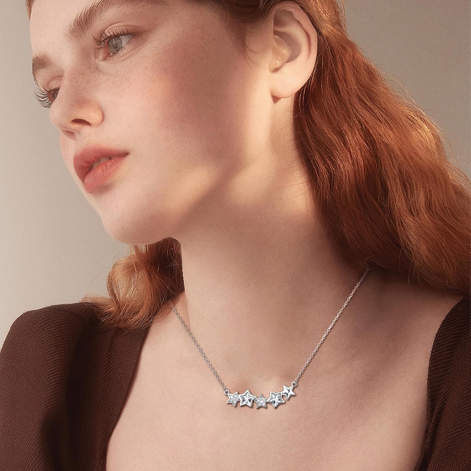Star Necklace for Girls Women - Sterling Silver Adjustable Star-Shaped Pendant Necklace Cubic Zirconia Chain Hypoallergenic Minimalist Five Stars Charm Necklace for Teens Daughter Granddaughter Niece - Image 3