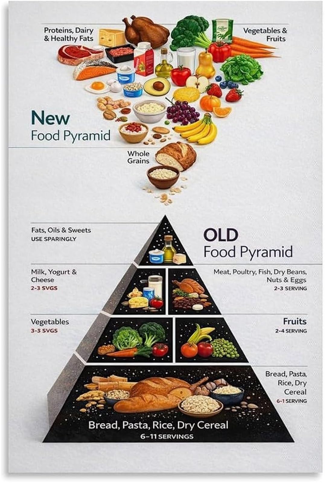 Poster pyramide alimentaire guide nutritionnel pour alimentation équilibrée toile tendue 20x30cm