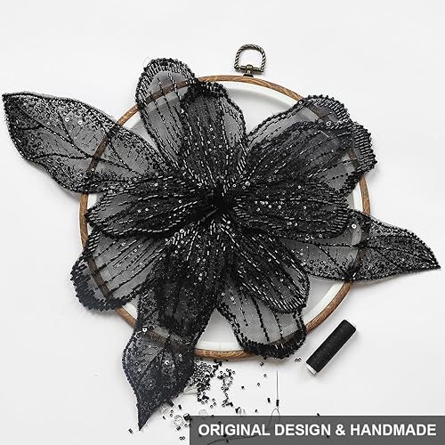 Miniatura 4 de AP01-BK - Cuentas de coser hechas a mano, parches de encaje plateado brillante para coser en lentejuelas, accesorio de corpiño con cuentas