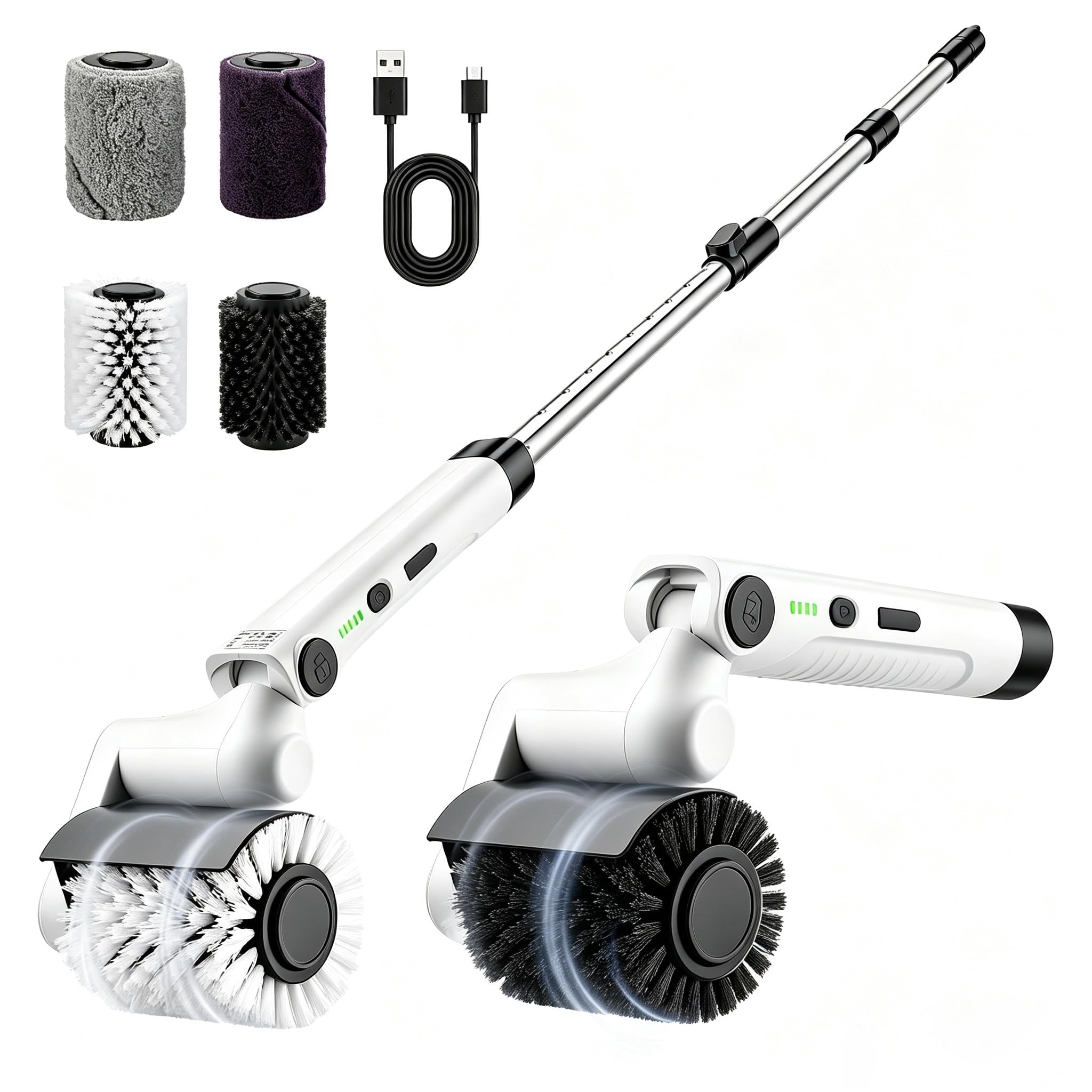 Cepillo eléctrico 4 en 1, cepillo eléctrico de limpieza para barbacoa, cepillo eléctrico con 2 velocidades, mango telescópico y cabezal ajustable, cepillo eléctrico para parrilla, juntas, cocina