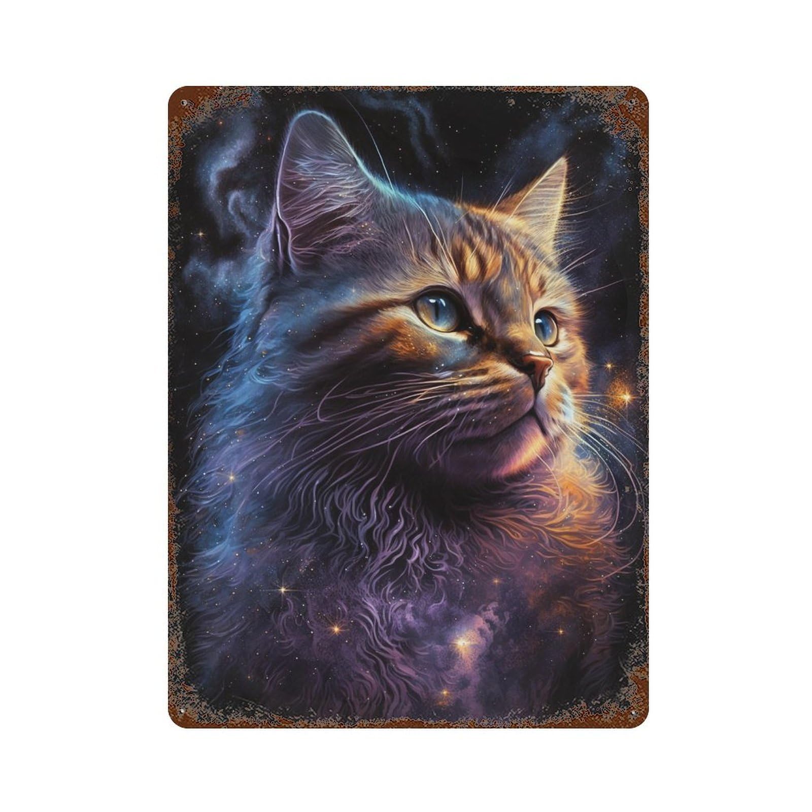 Garage Style Cosmic Cat Portrait-61 Vintage Rust Metal Sign 15.7"x11.8", Shabby Chic Decor for Bar And Workshop