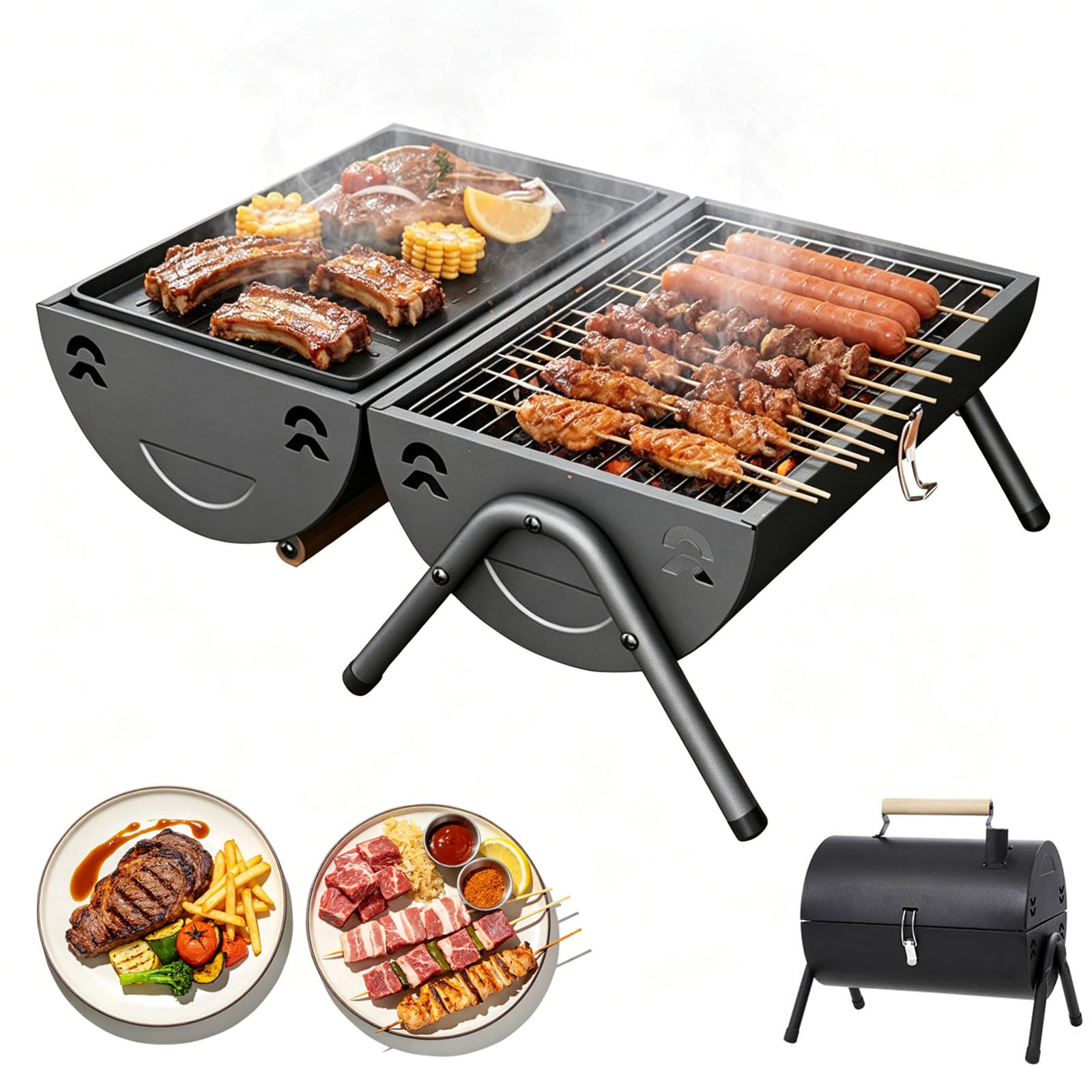 Generico Barbecue Portatile a Carbone con Maniglia – Grill Compatto da Tavolo per Campeggio, Giardino, Balcone e Picnic,Nero