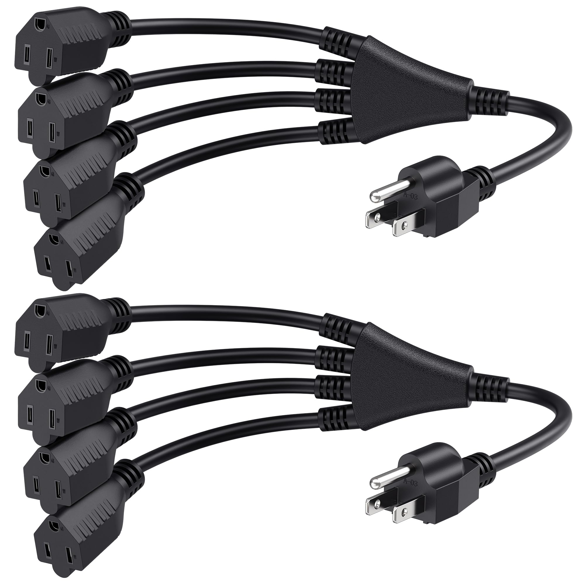 Cable Matters 2-Pack 4 Outlet Power Splitter Cord - 1.5ft, NEMA 5-15P to NEMA 5-15R Y Power Cord Splitter, 16 AWG Outlet Saver, 4 Way ExtensionCord, 1.5 Feet