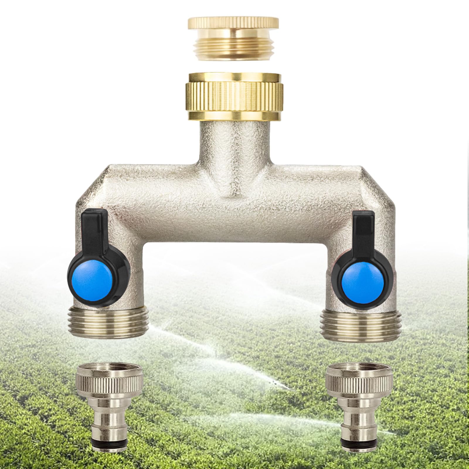 Distributore Acqua Rubinetto a 2 Vie, Sdoppiatore Rubinetto Giardino, Distributore a 2 Vie 3/4 Pollice con 2 Valvole a Sfera Separate, 3/4" Distributore a 2 Vie per Rubinetto Giardino Ottone (2 Vie)