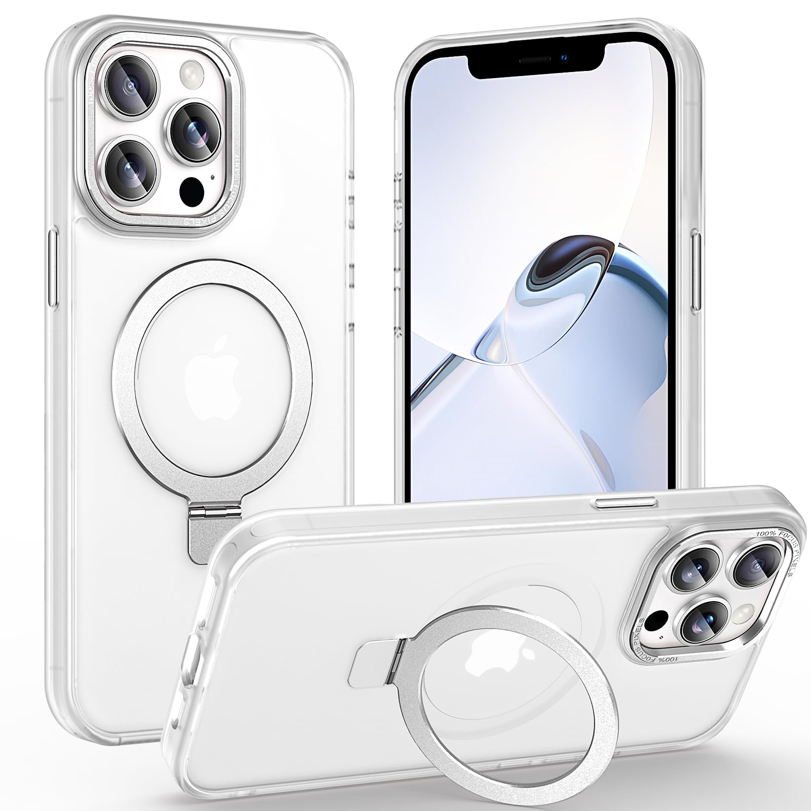 Lufanbis Magnetic for iPhone 12 Pro Max Case with Ring Stand, [10 FT Drop Protection] [Velvety Touch] Slim Translucent Matte Back Shockproof Phone Case for iPhone 12 Pro Max 6.7'', Frosted White