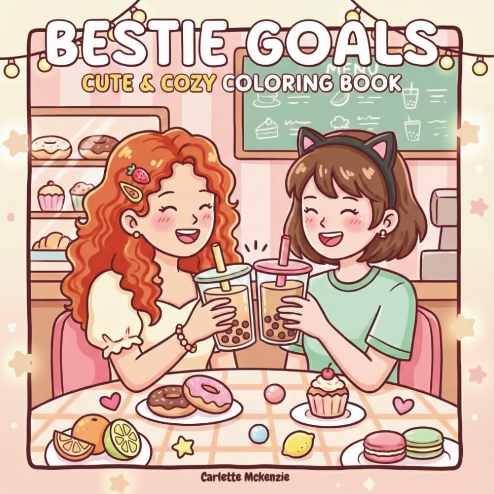 Bestie Goals Cute & Cozy Coloring Book: 50 Adorable Illustrations of Friendship, Lifestyle, Food, and Fashion for Teens and Adults to Relax and De-Stress