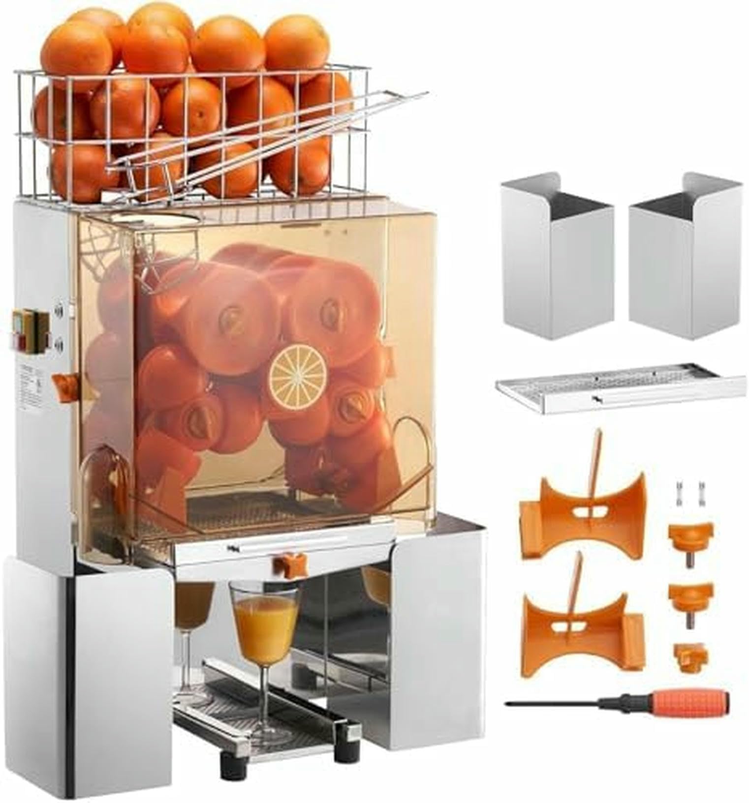 Máquina exprimidora de Naranjas Comercial de 120 W, Extractor de Zumo automático con Caja de Filtro extraíble y exprimidor de Acero Inoxidable para 20 Naranjas por Minuto.