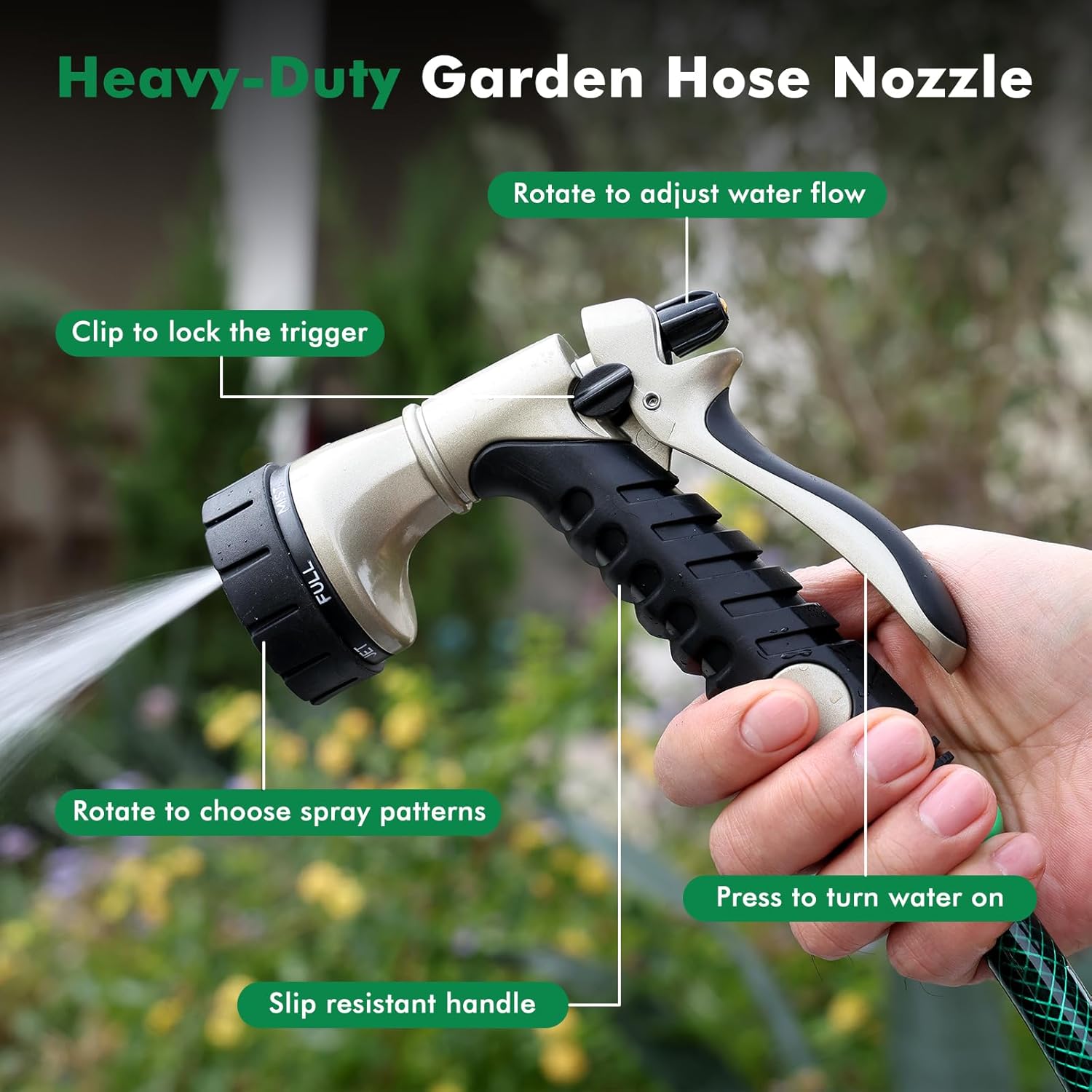 RESTMO Garden Hose Nozzle, Heavy Duty Metal Water Hose Nozzle, Hose Sprayer Nozzle with 7 Adjustable Spray Patterns, High Pressure Nozzle Watering Plants and Lawn, Pet Showering