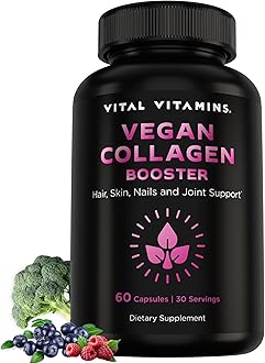 Vital Vitamins Vegan Collagen Booster - with Silica and Hyaluronic Acid - Plant-Based Collagen Supplements - Supports Hair, Skin, Nails & Joints - 60 Capsules