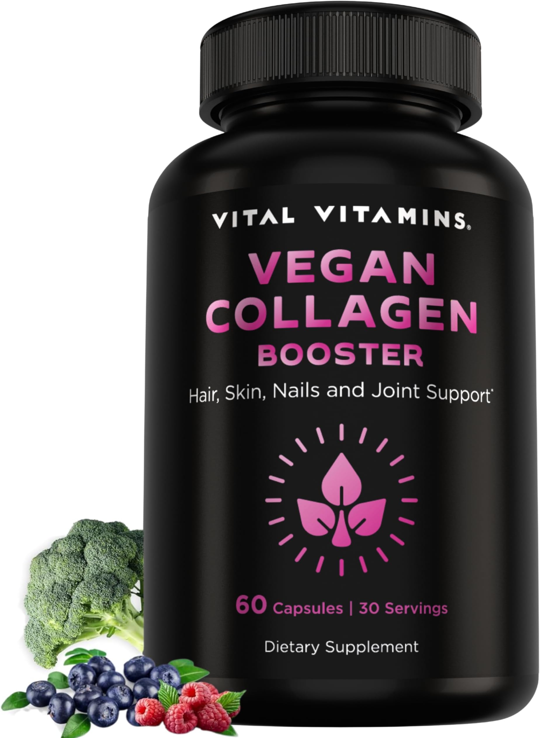 Vegan Collagen Booster - with Silica and Hyaluronic Acid - Plant-Based Collagen Supplements - Supports Hair, Skin, Nails & Joints - 60 Capsules
