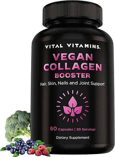 Vital Vitamins Suplemento de Colágeno Vegano - con Sílice y Ácido Hialurónico - Suplementos de Colágeno a Base de Plantas - Apoya el Cabello, la