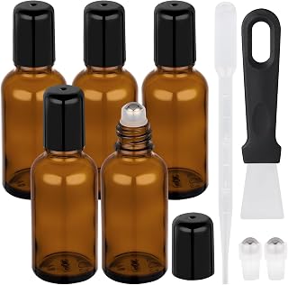 Segbeauty 1oz Glass Roll On Bottles for Oil, 5pcs Empty Roller Ball Applicator for Essential Oils, 30ml Amber Perfume Travel Refillable Bottle, Anointing Oil Bottles Travel Containers Liquids Oils