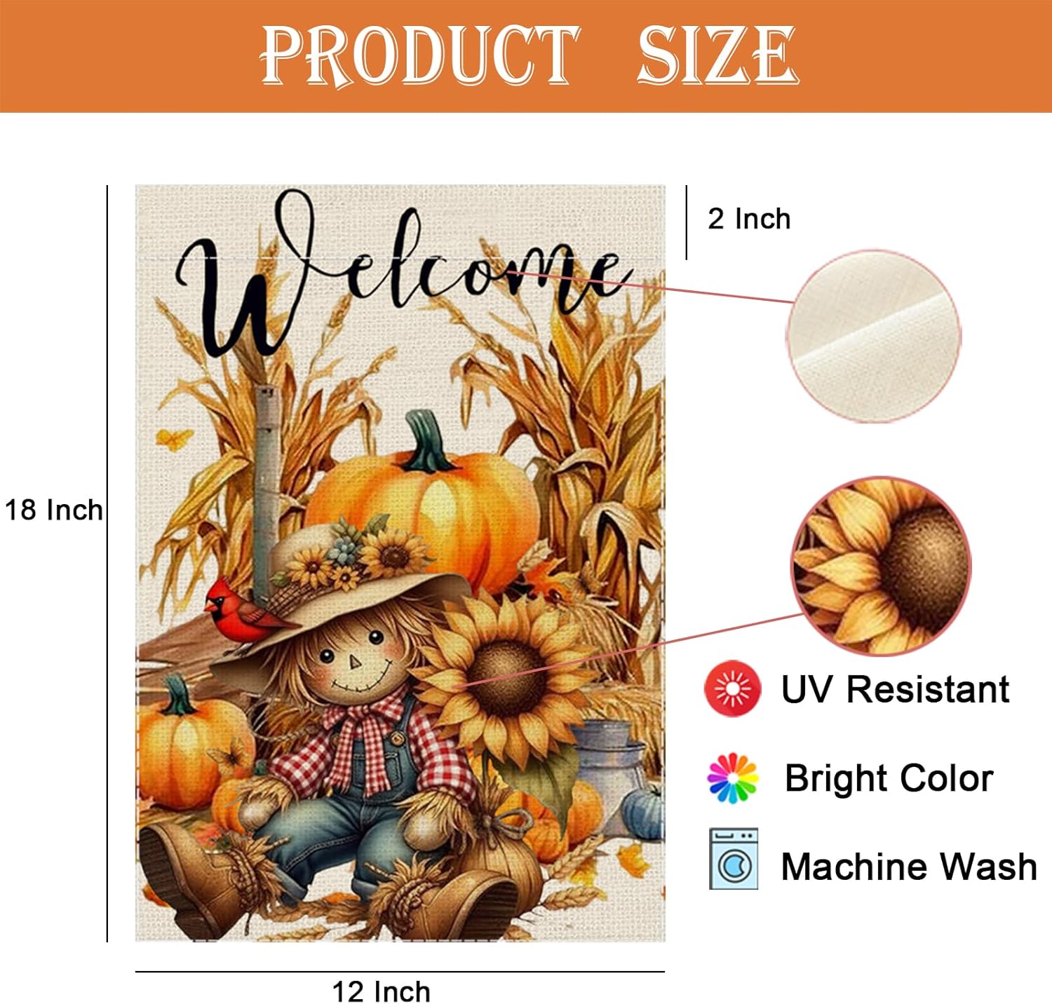 Fall Garden Flag Scarecrow Welcome Small Flags for Outside, 12x18 Inch Straw Sunflower Maple Leaves Double Sided Burlap Autumn Thanksgiving Harvest Party Farmhouse Outdoor Yard Lawn Decoration - Image 3