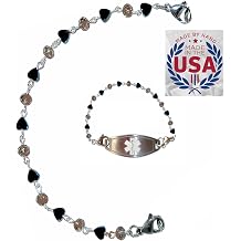 Hidden Hollow Beads 6.5 or 5.5 inch Hematite Chain Womens Medical Alert ID Interchangeable Replacement Bracelet, Identification vital info tag