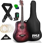 PYLE 34” Acoustic Guitar Premium Kit – Handcrafted Linden Wood, Traditional Acoustic Body, Die-Cast Chrome Tuning Pegs, w/Gig Bag, Tuner, Spare Strings, Strap & Picks– 1/2 Junior Size- Right-Handed