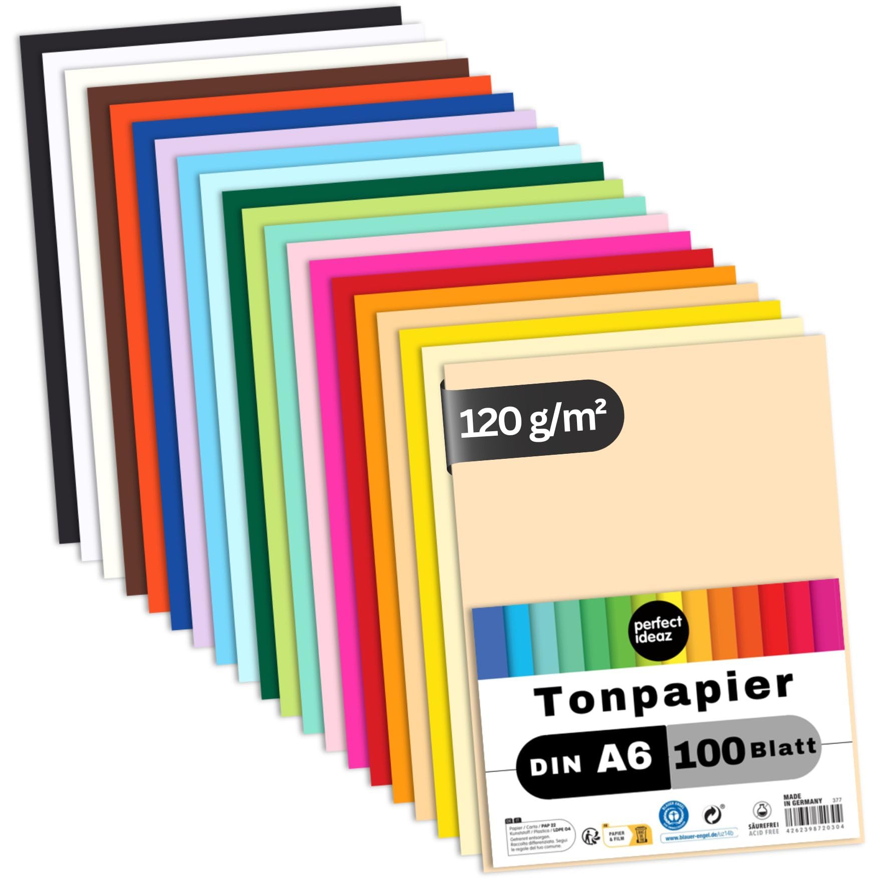 Papier à Dessin Coloré A6 - 100 Feuilles de Cartonette 120 g/m²
