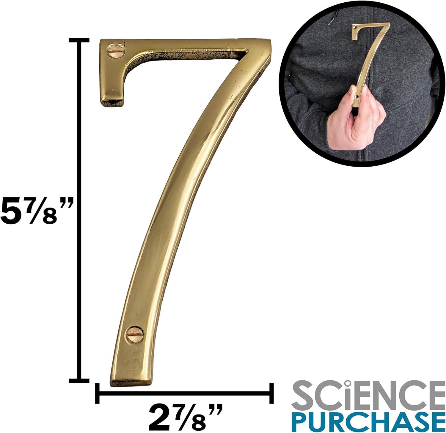 6-inch House Number 7 (Seven) with Mounting Screws, Polished Brass, Shiny Gold Color, Suitable for Mailbox, Home, etc - SciencePurchase