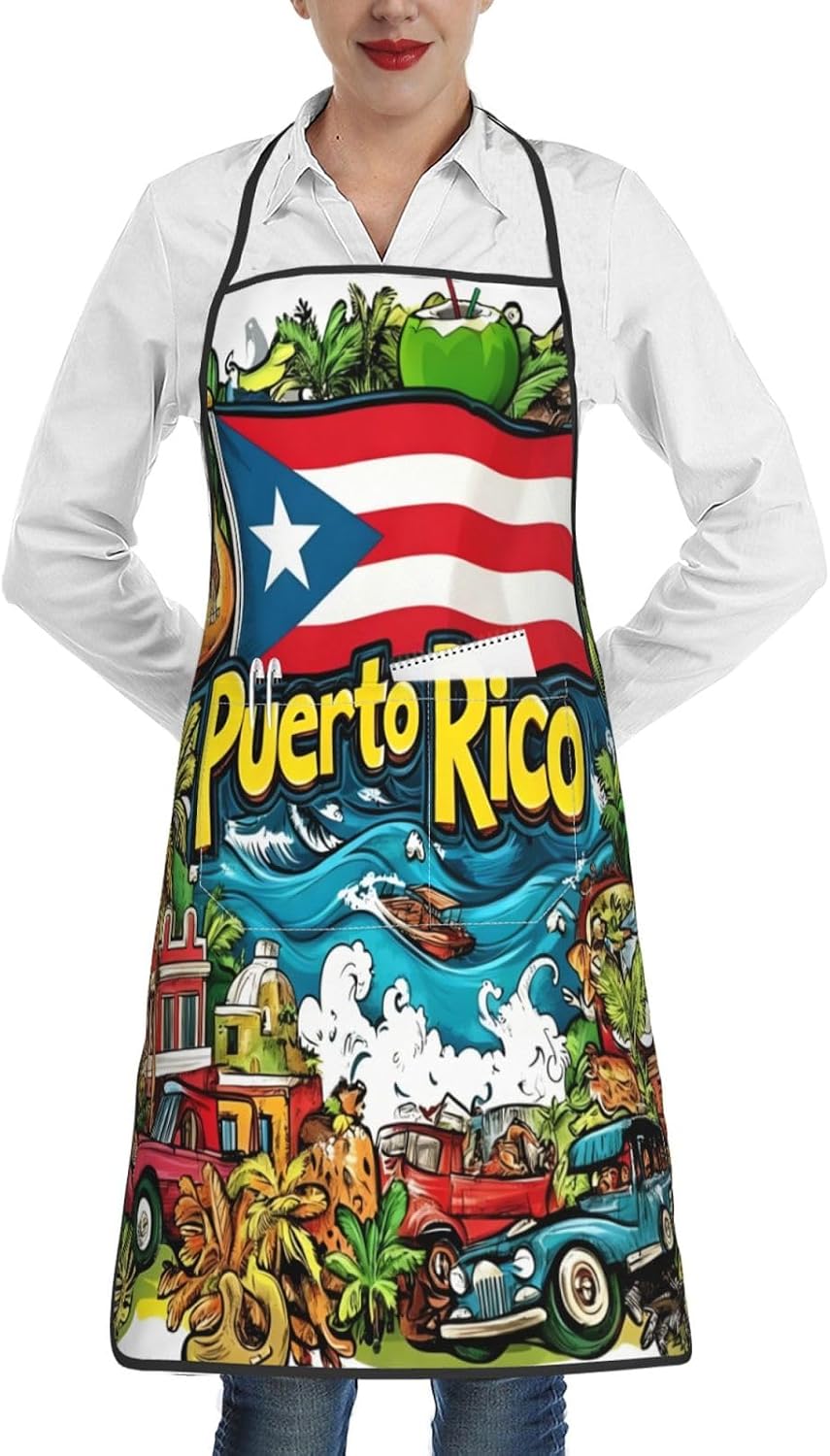 Puerto Rico Frog Apron for Kitchen Baking BBQ Cooking Painting Chef Aprons Gift for Women Men PR-Summer