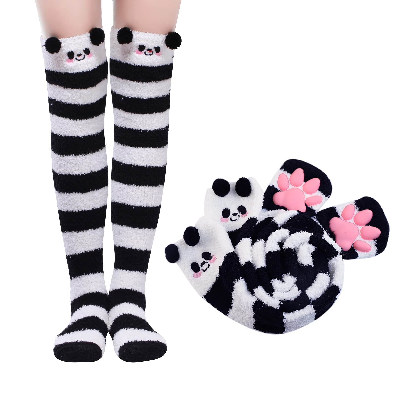 LittleForBigKnee High / Thigh High Cosplay 3D Paw Pad Silicone Kitten Over The Knee Coral Fleece Socks 22 Colors