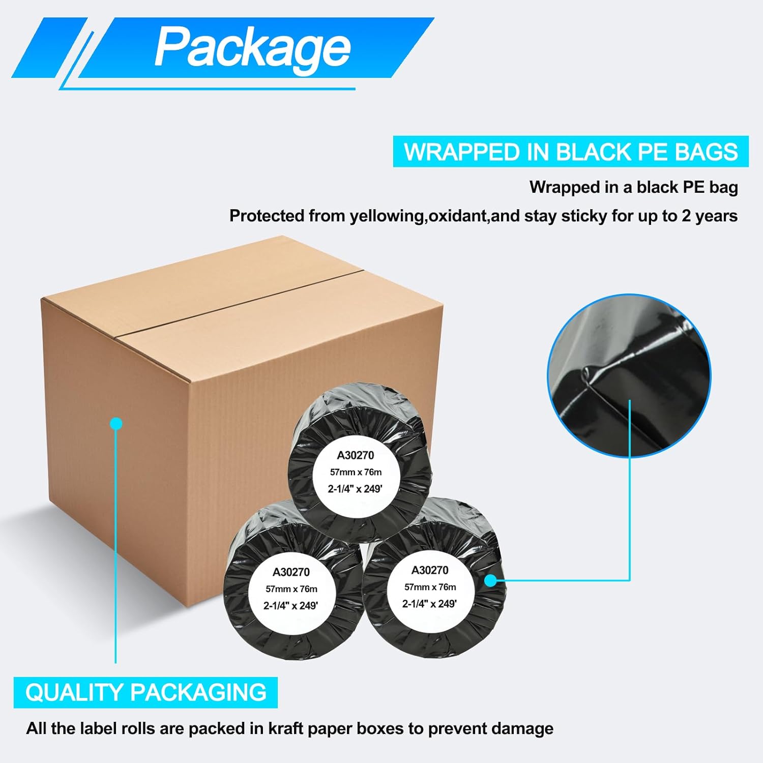 NineLeaf 2 Roll Replacement 30270 2-1/4'' 57mm x 249' 76m White Continuous Receipt Labels ROS Paper Direct Thermal Tape Compatible for Dymo 450 Twin Turbo CoStar Zebra GX430T, NOT FIT 550 & 5XL